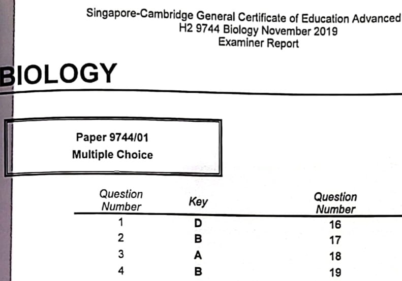 A level biology tuition in Singapore Actual answers